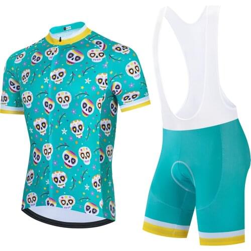 New Summer Cycling Jersey Set Cycling Wear Blue Skull Cycling Suit Quick Dry Breathable MTB Bicycle Cycling Suit 9D Gel