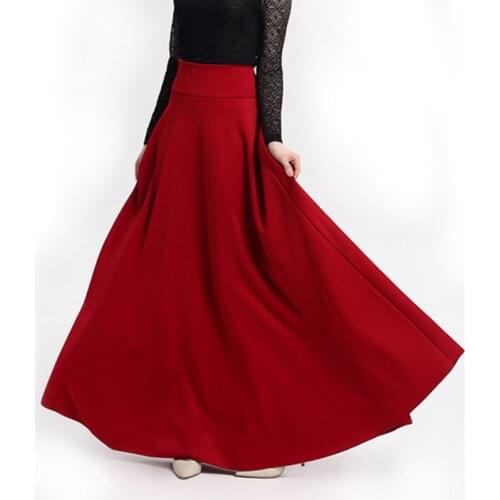 Solid Casual Skirts Autumn Clothes Elegant Black Red Long Skirt Evening Party Clud Female Fashion Office Ladies