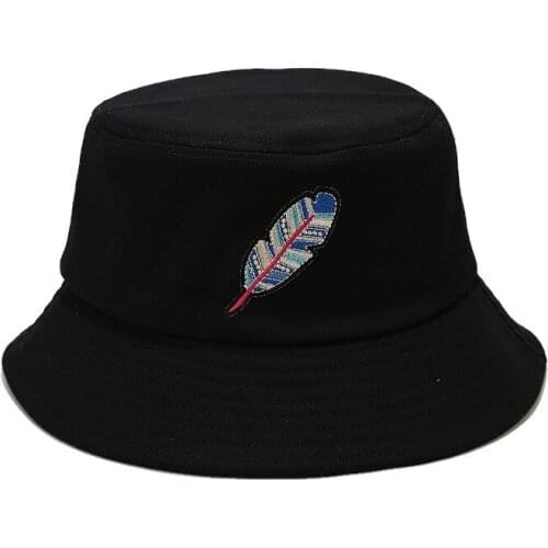 Spring new bucket hat womens ethnic style retro feather pattern fisherman hat basin hat male outdoor wild cotton sunshade hat