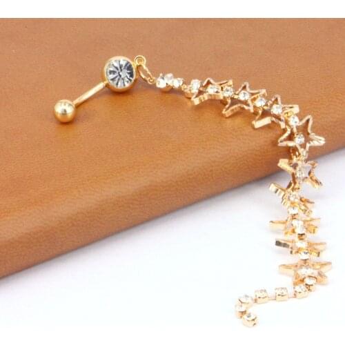 FHJEWE Rhinestone Piercing Belly Button Rings for Women Body Pierced Tragus Nombril Ombligo Star Cluster Dangling Navel Jewelry