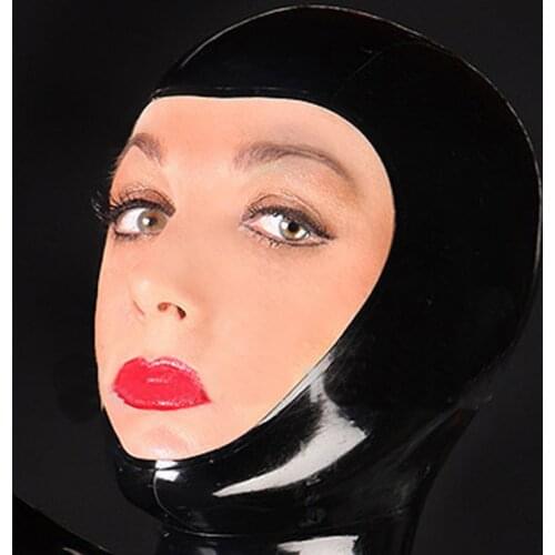 Sexy lingerie exotic club wear unisex black latex open face hoods cekc zentai fetish customize size costumes XS-XXL