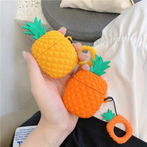 3D Pineapple Silicone Case for Airpods Cute Fruits Ananas Diamond Soft Cover for Air Pods 2 Headphone Shockproof Cases Coque