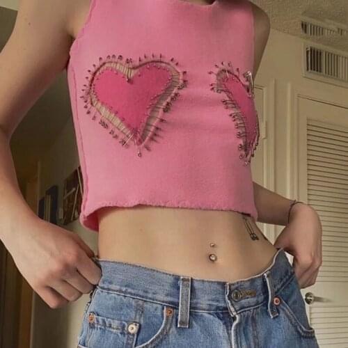 Cute tank top gothic tank top sexy streetwear harajuku fashion y2k t shirt gothic top y2k accessories heart cut out top