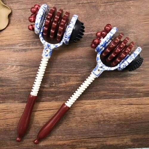 Blue and White Porcelain Massage Knock Hammer Stretch Wooden Handle Massage Stick Body Back Massage Hammer Knock Relaxing Tool