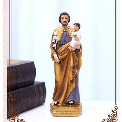 8" H St. Joseph and Child Jesus Statues Plate Base Holy Spiritual Religious Worship Figurines Shelf Home Desk Décor Collectibles