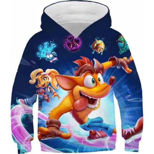 Boy Crash Bandicoot Newest 4 Series Game Sweatshirt Autumn Baby Long Sleeves Cartoon Pullover Anime 3D Printed Hoodies Kid Tops
