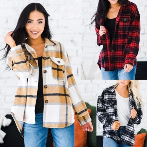 Loose Lapel Tweed Plaid Shirt Plus Size Clothing for Women Blouse