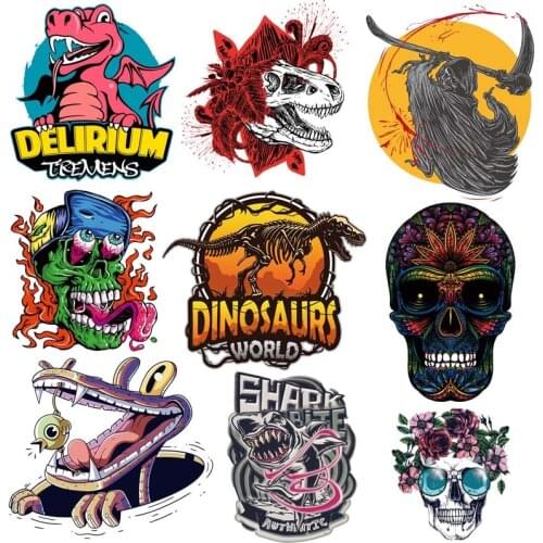 Punk Heat Vinyl Transfer For Clothing Dinosaur Thermal Stickers Iron On Transfer For Clothes Appliques For Washable T-shirt