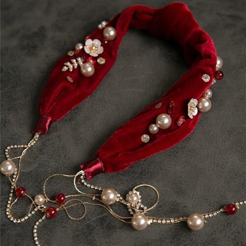 FS Burgundy Velvet Fascinators Hat For Women Tassel Beaded Wedding Hats Headband Headdress Tea Party Formal Cocktail Church Hats