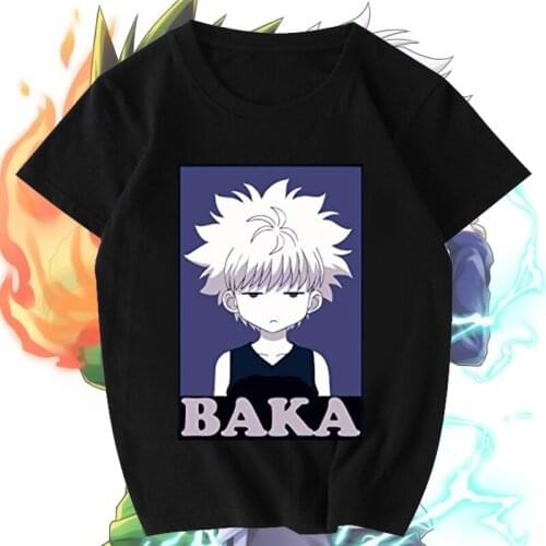 Hunter X Hunter Classic Manga Killua Hisoka Cartoon print Pure cotton woman tshirts BAKA T Shirt harajuku Korean pop Tops