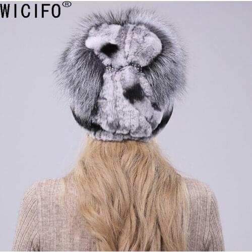 Women Rabbit Fur Hat Winter Warm fashion Lady Beanie Hat fox fur hats Handmade knitted hat headwear gorro Caps