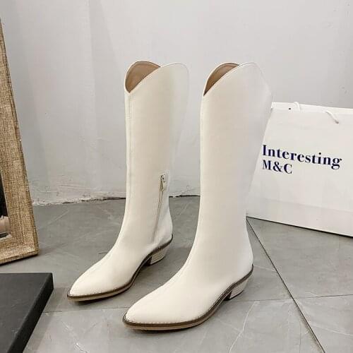 Fashion Wedges High Heels Long Woman Boots 2021 Faux Leather Women Boots Western Cowboy Knee High Boots New Autumn Winter Shoes