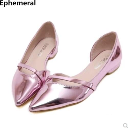 Ladies High Quality Flats Shallow Toe Silver Pink Slip-ons For Wedding Party Plus Size 41 34 Cover Heel Comfortable Sole 41 40