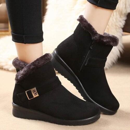 Women winter boots 2021 round toe solid plush warm snow boots female shoes zipper ankle boots casual shoes woman
