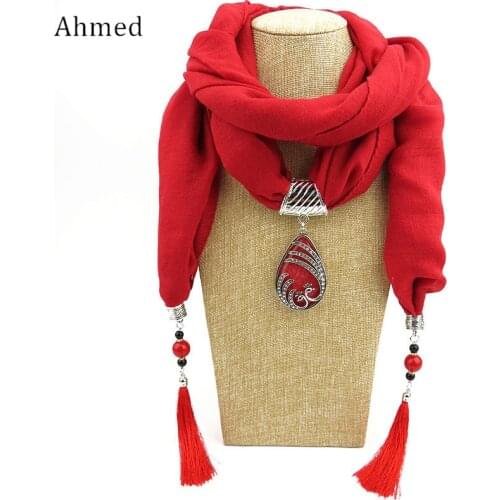 Ahmed Winter Ethnic Beads Tassel Scarf With Peacock Pendant Fringe Jewelry Long Scarf Necklace For Women Jewelry Accessories