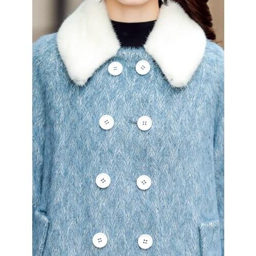 Winter Coat Women Real Wool Coat Female Mink Fur Collar Alpaca Jacket Women Clothes 2020 Woolen Coats Manteau Femme MY