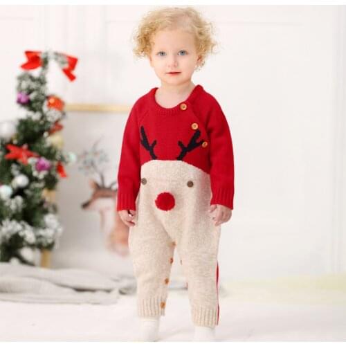 New Winter Christmas Newborn Baby Girl Knitted Romper Jumpsuit Overall Sweater Warm Fall Autumn Wool Xmas Clothes 0-2Y