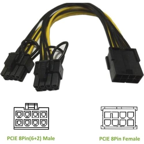 1/5/10pcs PCIE 8p Female To 2 Port Dual 8pin 6 + 2p Male GPU Graphics Card Video Miner Card Power Extension Cable Wire 18AWG