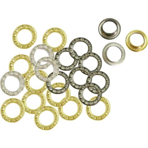100sets/lot 3 colors 15mm round metal brass rhinestone eyelets crystal diamond grommets glass eyelets free shipping 2017060604