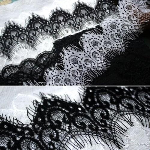 12M/Lot Black White Eyelash Lace Fabric Diy Clothing Accessories Lace Trim Width 6cm