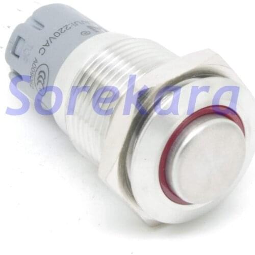 16mm Stainless Steel Ring LED Color Green Latching 2NO 2NC Pushbutton Switch IP67 UL 6V/12V/24V/110V/220V