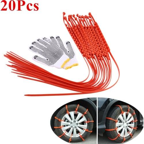 20Pcs Car Truck Anti-skid Nylon Tyre Chains Snow Mud Car Security Tire Belt Cable W/ Gloves