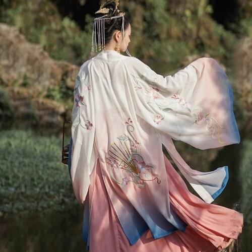 2021 female festival outfits folk dance hanfu coat women vintage chinese embroidered hanfu cape big sleeve shirt