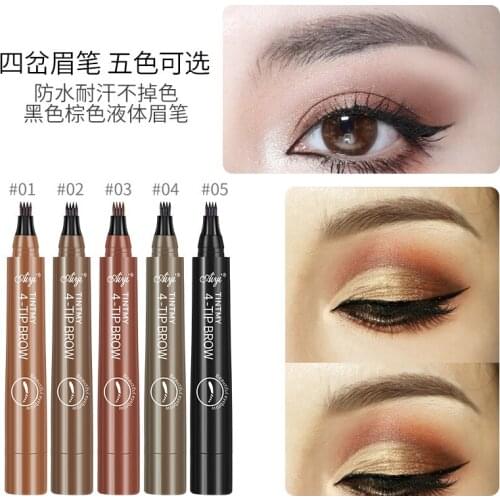 4 Points Eyebrow Pen 4 Colors Liquid Brow Pencil Dark Brown Microblading Eyebrow Pencil Waterproof Eyebrow Pen Cosmetic