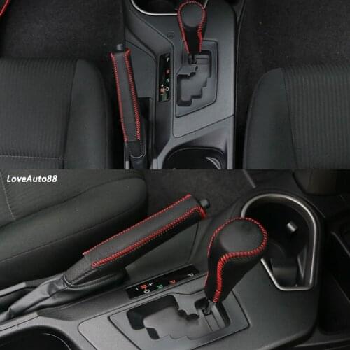 Car Leather Gear Shift Knob Cover Handbrake Sleeve Collars for Toyota RAV4 RAV-4 2014 2015 2016 2017 2018 Car Accessories