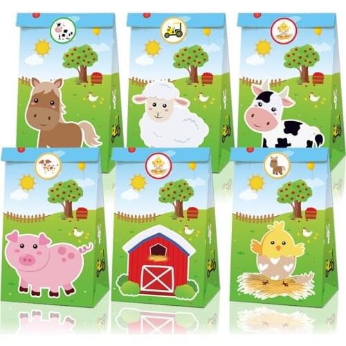 X12 Farm Party Paper Gift Bag With X18 Stickers 150G Quality Environmental Kraft Paper Food Bag Gift Paper Packing