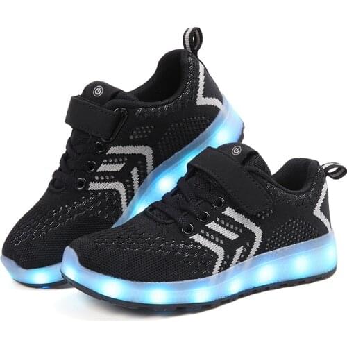 Children USB Charge Colorful Led Back Light Shoes Mesh Girls Flash Luminous Sneakers Boys Glowing Sneakers Kids Shoes