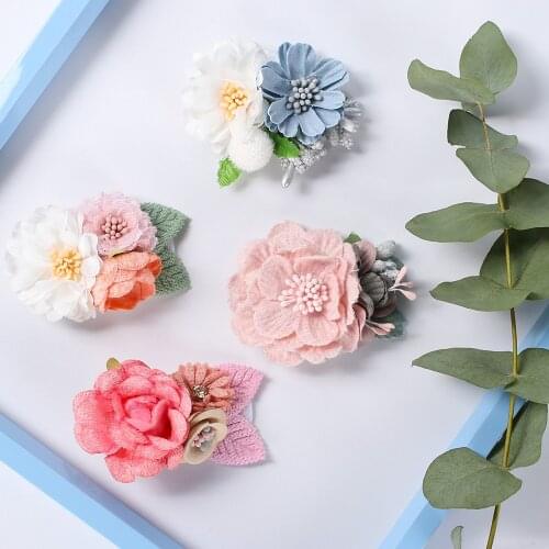 Ncmama New Fashion Artificial Flower Hair Clips for Kids Girls Wedding Party Hair Barrettes Handmade Hair Accessories