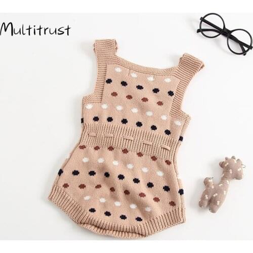 2020 Baby Spring Autumn Clothing Infant Newborn Baby Boy Girl Knit Dots Jumpsuit Solid Bodysuit Cotton Clothes Sleeveless Outfit