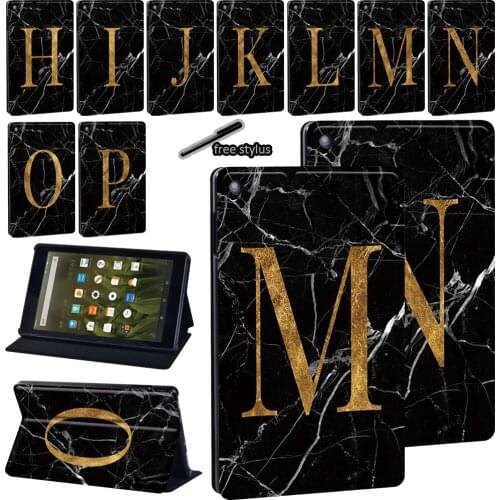 For Amazon Fire 7 (5th/7th/9th)/Fire HD 8 (6/7/8th)/Fire HD 10 (5th/7th/9th Gen) PU Leather Black Marble Series Tablet Case