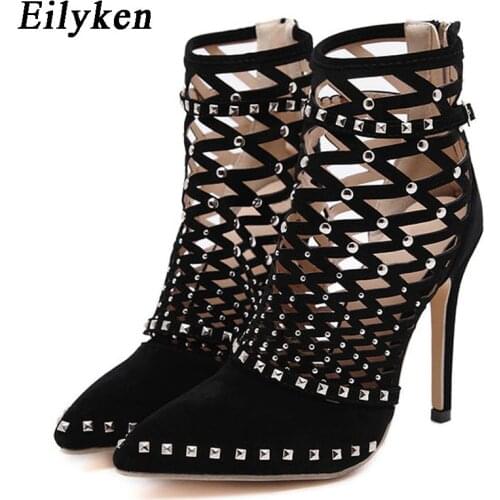 Eilyken Women shoes Sexy Cross-tied Rivet Sandals Ankle -Wrap Zip Pumps Summer Women Pumps Sandals size 35-40