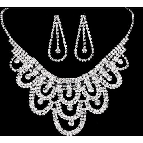 Rhinestone Elegant Bridal Jewelry Sets Wedding Jewelry Luxury Crystal Necklaces Earrings Sets Wedding Bridal Formal Party Prom