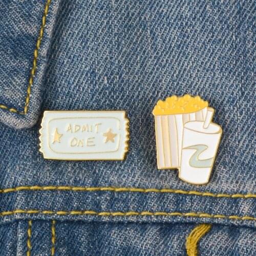 Movie Ticket Popcorn Cola Enamel Pin ADMIT ONE Badge brooch Lapel pin Denim Shirt bag Collar Fun Jewelry Gift for Friends