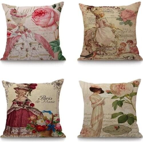 European Ladys Portrait in Hat Retro Throw Pillows For Home Car Chair Decorative Cushion Fashionable Pillow Home Decor 45x45cm