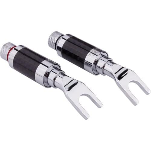 HIFI Banana Plug U/Y Spade Fork Audio Connector Carbon Fiber Rhodium Plated Speaker Banana Head Y Plug Terminal Adapter DIY