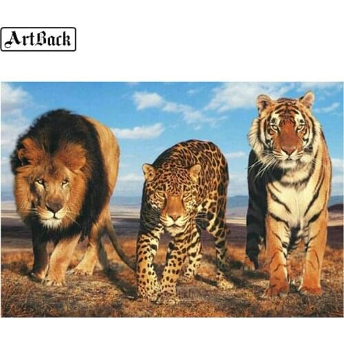 5d diamond painting lion tiger leopard full square / round animal diamond mosaic canvas embroidery diamond art craft sticker