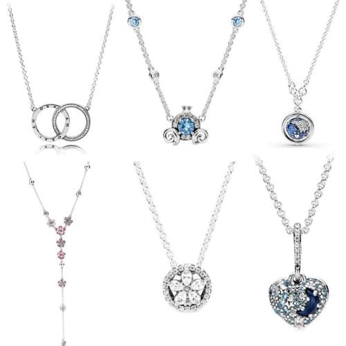 Classic LOGO double ring chain of clavicle S925 pure silver blue earth leaves pumpkin the snowflakes necklace female