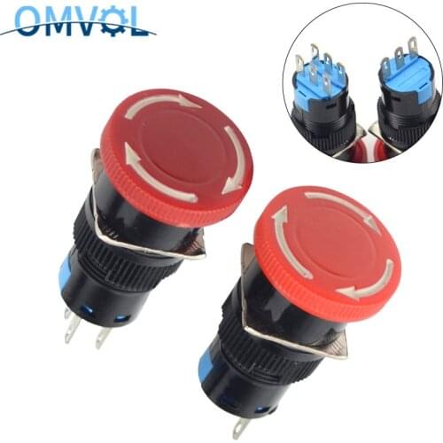 1PC Red Mushroom Emergency Stop Push Button Switch AC250V 3A Switch Equipment Lift Latching Self-Locking Red Mushroom 1NO/2NO