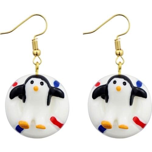 Korean Fashion Cute Lovely Penguin Drop Earring For Women Resin Custom Made Handmade Cartoon Animals Funny Girls Jewelry Gift