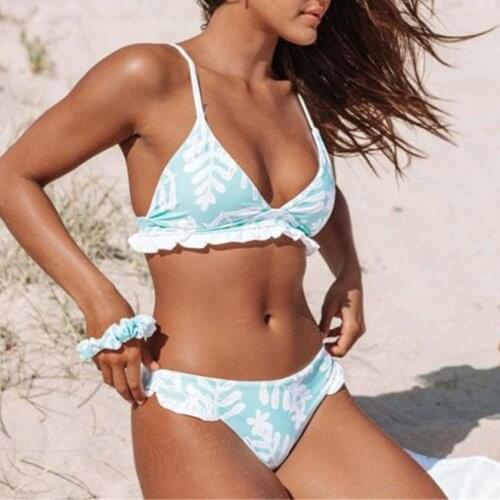 Swimsuit Womens Floral Print String Hanging Neck Beachwear Sexy Split High Waist Bikini set Swimwear Swimming Suit For Women