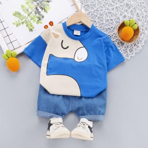 Summer Childrens Clothing O-neck Kids Clothing Sets Cartoon Print Baby Boys Clothes T-Shirt+Shorts Family Clothing Sets 1-4 Y