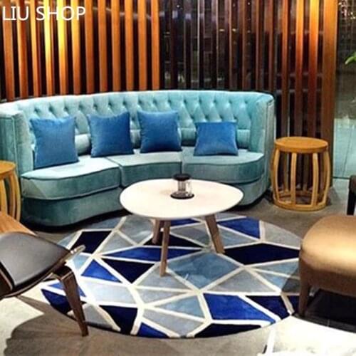 LIU Blue Mediterranean geometry carpet living room fashion tapete tea table sofa bedroom bedside study round parlor rug custom