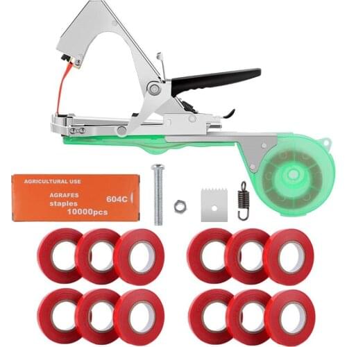 Plant Grape Strapping Machine Garden Plant Tape Tool Plant Belt 12 Rolls of Tape and 1 Box Staples Set for Tomatoes, Cucumbers