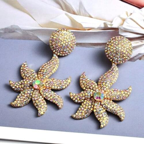 Trendy Star Shaped Crystal Drop Earrings For Women Party Gift Jewelry Bohemian Metal Dangle Earrings Accessories