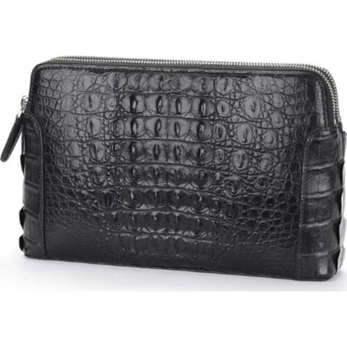 Dae Crocodile leather clutch bag mens leather clutch stylish double zip crocodile back bone leather men clutch bag
