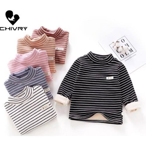 New 2020 Autumn Winter Boys Girls Kids Striped T Shirt Tops Children Baby Turtleneck Long Sleeve Warm T-shirts Clothing